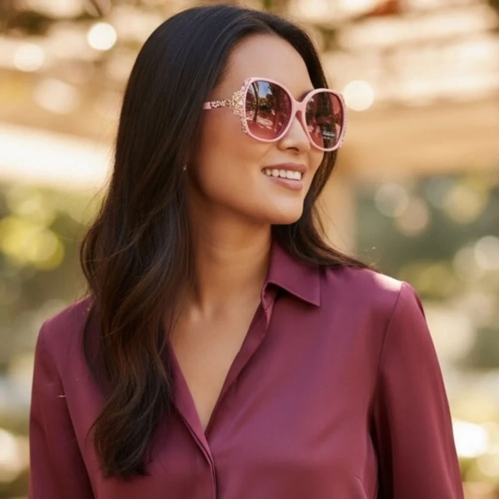 SUNGLASSES: Light Pink Frame & Lens w/Exquisite Matching Rhinestones, NWT